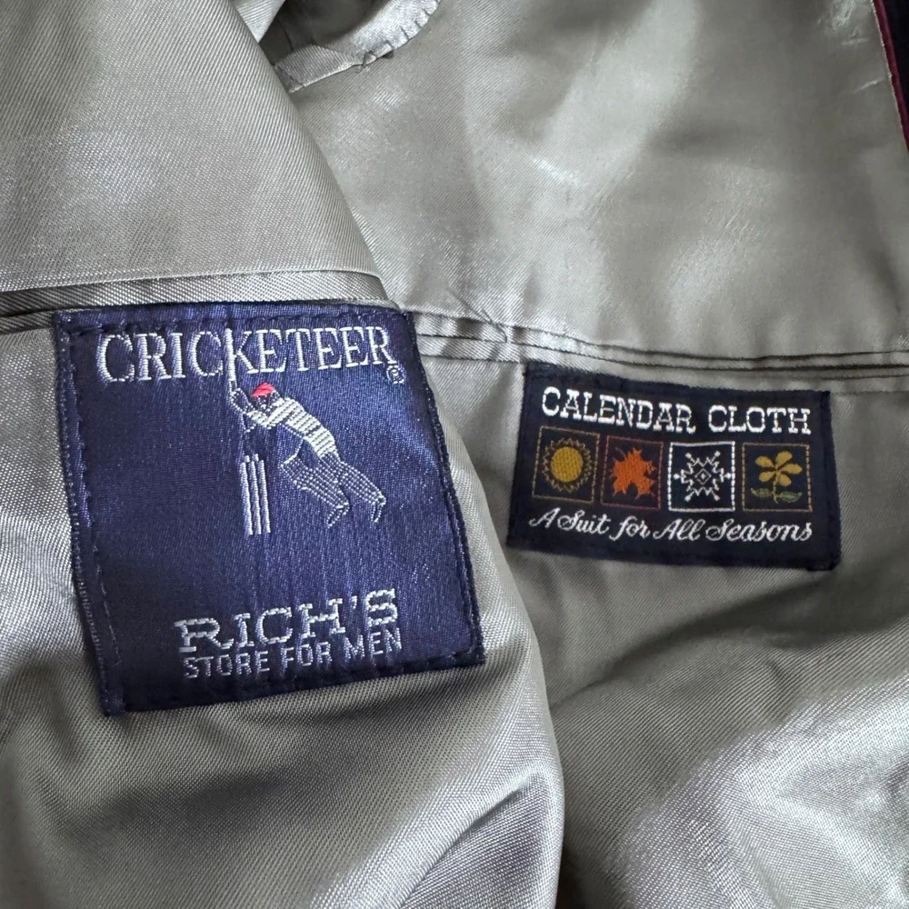 CRICKETEER Mens‎ Pinstripe Wool Blend Suit 42R 33W 2pc Navy Business Formal